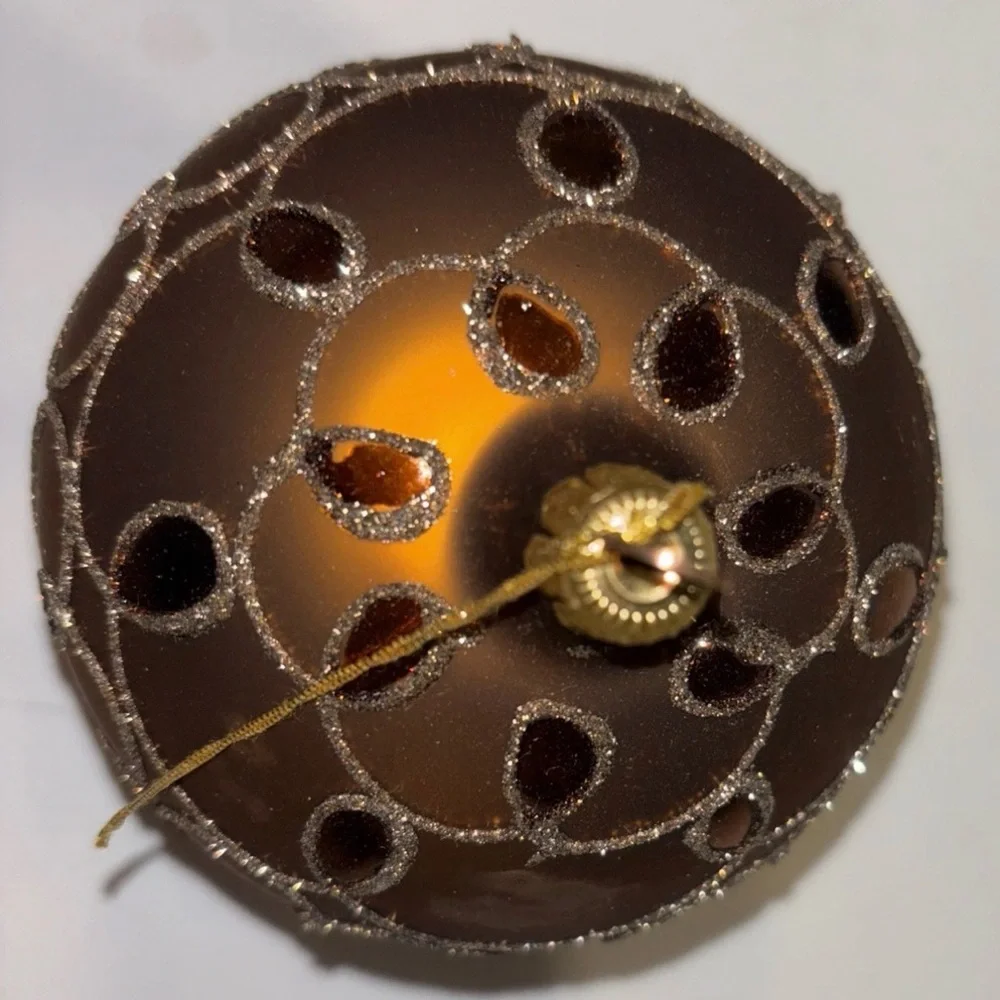 Set Of 2 Large‎ Vintage Blown Glass Christmas Ball Ornaments Copper Brown & Gold